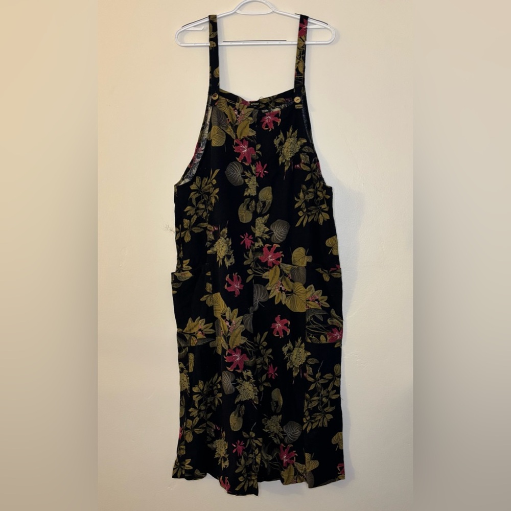 Vonda Navy & Tropical Floral Wide Leg Overall Jumpsuit/Romper with Pockets, 2XL
